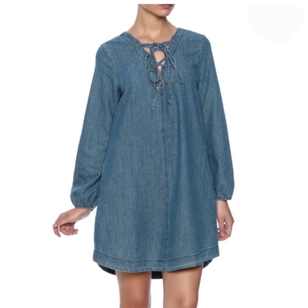Blu Pepper Denim Lace-Up Women's tunic Dress rodeo western